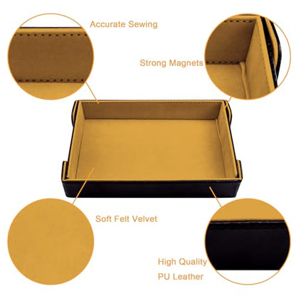 SIQUK Magnetic Folding Dice Tray Rectangle Dice Rolling Tray PU Leather Trays Foldable Holder Rolling Mat Storage Box for D&D RPG Games, Yellow - color: Yellow