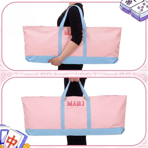 Mahjong Bag for Tiles and Racks Empty American Mahjong Tiles Carrying Tote 31.5 x 12 x 4 Inch Canvas Tile Game Accessory Gift for Pusher Rack Mat Carrying, Case Only (Pink and Blue) - color: Pink and Blue