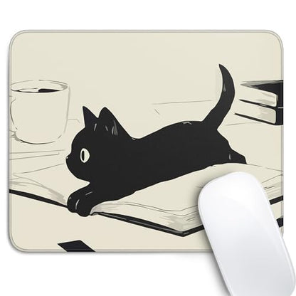 Cute Black Cat Mouse Pad,Kawaii Anime Cat Mouse Pads for Wireless Mouse Desk Accessories,10"X8" Travel Mousepad with Non-Slip Rubber Base, Stitched Edge Mouse Pads for Desk,Computers,Laptop,Office - color: S-11