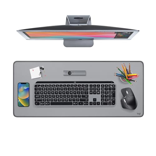 Logitech Desk Mat Studio Series Large Pad 30L x 70W cm - Mid Grey | Multifunctional large pad, extended mouse surface, office desk protector, anti-slip base, spill-resistant - color: Mid-grey