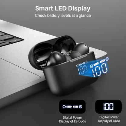 TOZO T20 Wireless Earbuds 97H Playtime, Wireless Charging LED Display Case | 10mm Deep Bass Sound, Dual Mic ENC Clear Calls, IPX8 Waterproof, Bluetooth 5.3, Comfortable Fit Ear Buds For Daily Use, Black - color: Black