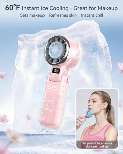 Portable Fan, Handheld Fan, Small Fan with Turbo & Ice Cooling, Hand Fan 5-Speed 4000mAh Rechargeable, 3-in-1 Foldable Personal Travel Fan, Lightweight for Beach Vacation, for Women Girl-Pink - color: Pink