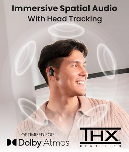 Cleer ARC 4 Plus Open Ear Earbuds,True Wireless Bluetooth Earphones with Dolby Audio and Head Tracking, Earhook Earbuds with 34H Playtime, IPX7 Waterproof Sports Headphones for Workout, EQ, Black - color: Black