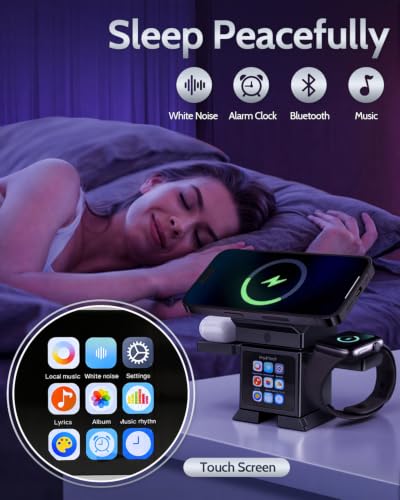 ModiTech 7 in 1 Wireless Charging Station for Apple-25W Qi2.2 (Black) | Magnetic Magsafe Charger Stand with Alarm Clock for iPhone 17/16/15/14/13/12-Apple Watch-Airpods Series, Adapter Included - color: Black