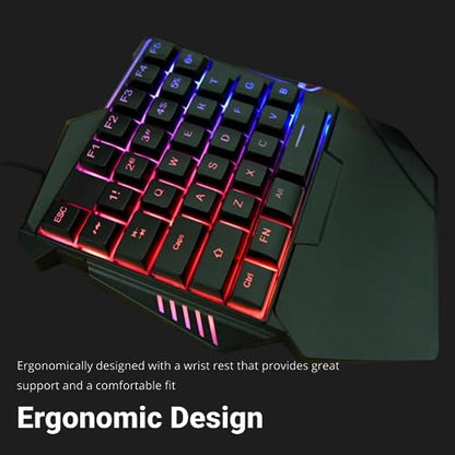 Yunseity One Handed Gaming Keyboard, G7 35 Keys RGB Mechanical Gaming Keypad with Wrist Rest, Wired USB Mini Ergonomic Customizable Keyboard for PC Esports