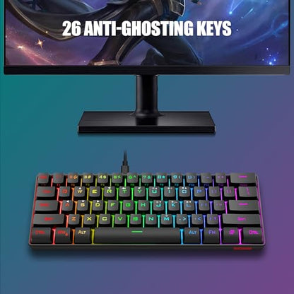 RedThunder 60% Gaming Keyboard and Mouse Combo, Ultra-Compact 61 Keys RGB Backlit Mini Keyboard, Lightweight 7200 DPI Honeycomb Optical, Wired Gaming Set for PC MAC PS5 Xbox Gamer(Black) - style: 01 Black Wired Combo