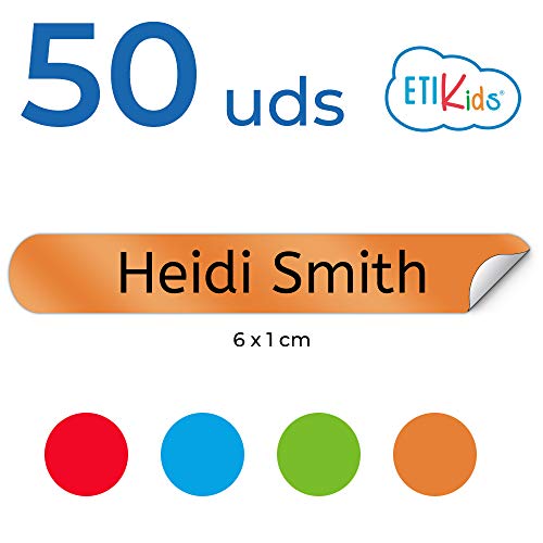 50 Personalized Adhesive Labels to Mark Objects 2.3 x 0.4 in. Waterproof Stickers to Mark School Supplies, Books, kindergartens Goods, Summer Camps, Children's Toys, etc. - color: Palette 1