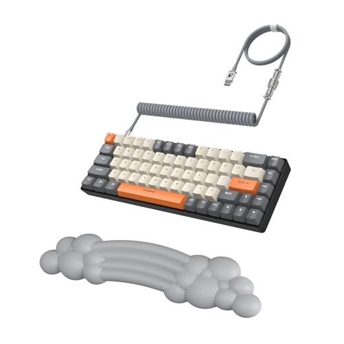 ZIYOU LANG 65% Wired RGB TKL Portable Mechanical Gaming Keyboard Dark Gray Blue Switch with Coiled Cable and Gray Cloud Wrist Rest for PC Mac Gamer