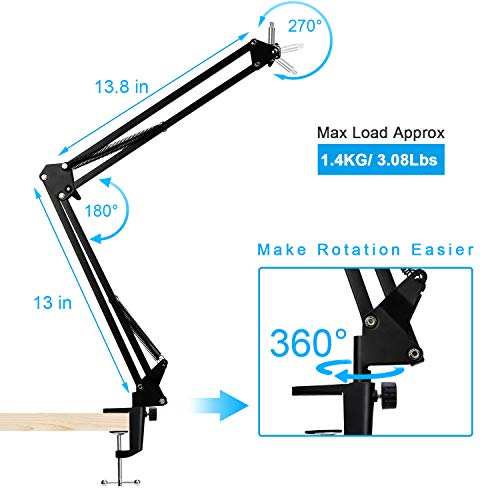 Wave 1 Microphone Stand, Professional Mic Boom Arm Stand Compatible with Elgato Wave 1 USB Condenser Microphone by SUNMON - color: Elgato Wave 1 Mic Boom Arm