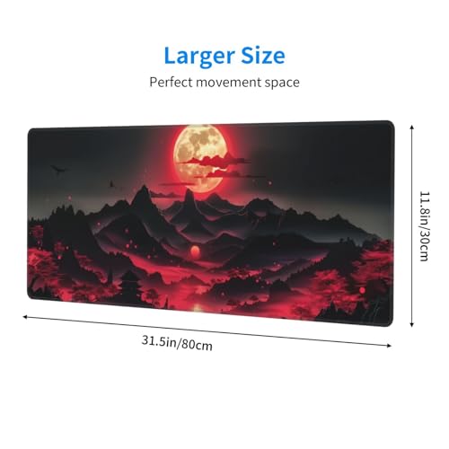 Extended Gaming Mouse Pad, Large Desk Mat XL Anime Mouse Pad Waterproof with Stitched Edges, Non-Slip Desktop Pad for Home and Office, Level Up Your 31.5x11.8 Inch (Darkness Red Moon3) - color: Darkness Red Moon3