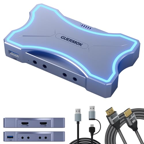 Guermok 4K HDMI Capture Card with Touch LED, Dual HDMI in/Loop-Out, USB 3.0, 4K@60Hz/ 2K@120Hz Video Capture, Mic/Line in, 4K60 Passthrough, Efficient Cooling, Streaming and Gaming for Switch2/1