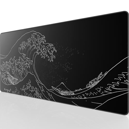 KTRIO Large Gaming Mouse Pad, Desk Mat, 31.5 x 15.7 in, Kanagawa Wave, XXL | Smooth Micro-Weave Surface, Artistic Pattern Design, Non-Slip Rubber Base, Durable Stitched Edges, Office & Home Use - color: Kanagawa Wave, size: 31.5l X 15.7w Inches