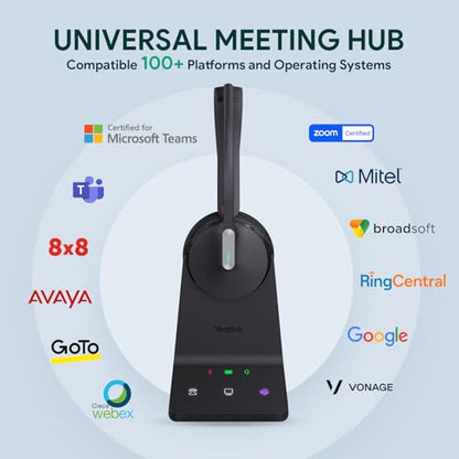 Yealink WH64 Mono DECT & Bluetooth Wireless Headset for Phone PC Cellphone | Teams Certified Single On Ear Headset, 3X Noise Canceling Mic, 26H Talk Time, 606 ft Long Range for Office Call Center