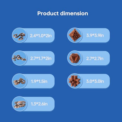 CUDNY 7 Pieces Unlock Interlock Brain Teaser Games Retro Wooden and Metal Puzzles IQ Logic Fun Puzzles - style: Set D