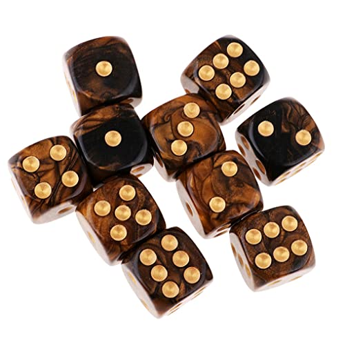 10PCS Polyhedral Dice D6 Dice 16mm Acrylic Dice Game Dice for RPG MTG DND Dice Table Games (Black Gold) - color: Black Gold