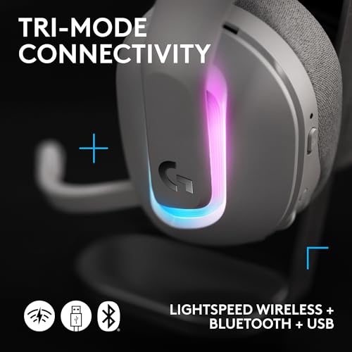 Logitech G522 Lightspeed Wireless Gaming Headset - White | For PC, 2.4 GHz, Bluetooth & USB-C , <60 Hr Battery, 48 kHz/24 bit Audio, Detachable 48 kHz/16 bit Blue VO!CE Mic, RGB - color: White