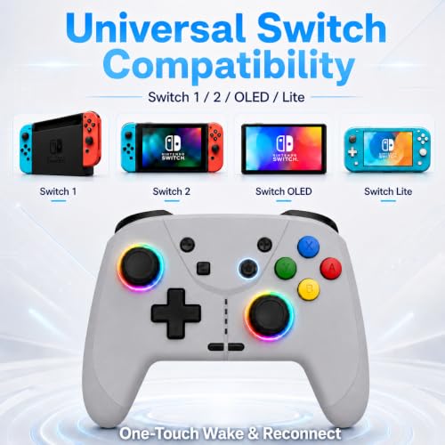 aghi Switch 2 Pro Controller with Hall Effect Joysticks and One Key Wake Up | Wireless Game Controller for Switch 2/Switch/Lite/OLED, with Turbo, Dual Vibrations, Loop Macro, 6-Axis Gyro, 800mAh, Grey - color: Grey