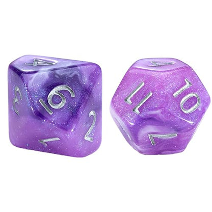 Gate Keeper Games and Dice: Aether Dice: Amethyst - 7pc Set, Purple & White Glitter Swirl, 7 Resin Dice for Role Playing Games - style: Amethyst