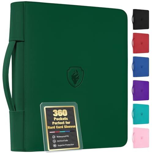 Fabmaker Top Load Binder Holds 360 Cards, Portable Card Binder with Retractable Handle, Side Loading Trading Card Storage for 3"x4" Hard Card Sleeves, Collectible Case for Game Sport Cards, Dark Green - color: Dark Green