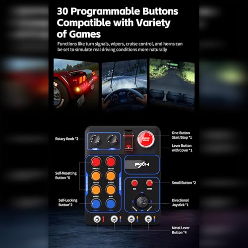 PXN CB1 Racing Button Box USB PC Racing Simulator Center Control Button Box | Multifunctional PC Sim Instrument Control Button Box for Windows PC, With 30 Programmable Buttons and Adjustable RGB Lighting