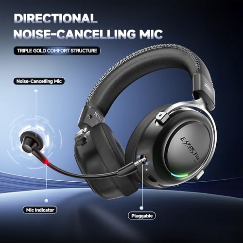 Wireless Gaming Headset with Detachable Noise Canceling Microphone | 2.4 GHz, Bluetooth, 53mm Titanium Drivers, 220H Battery, 7.1 Surround Sound