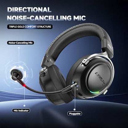 Wireless Gaming Headset with Detachable Noise Canceling Microphone | 2.4 GHz, Bluetooth, 53mm Titanium Drivers, 220H Battery, 7.1 Surround Sound