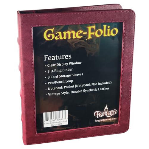 Forged Dice Co. Game-Folio PU Leather Portfolio Binder - Gaming Binder for DND Character Sheets with DND Spell Cards Organizer and Clear Front Pocket - Compatible with Dungeons and Dragons RPG - Red - color: Red