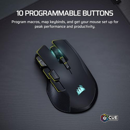 Corsair IRONCLAW Wireless SE Gaming Mouse – 26,000 DPI, Ergonomic Design for Larger Hands, 10 Programmable Buttons, for MOBA, FPS, MMO – Black