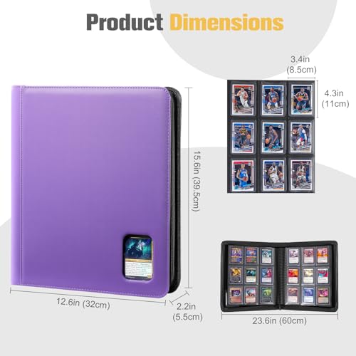 ProCase Top Loader Binder, 9 Pocket Holds 324 Toploaders, Purple | Non-PVC Pockets Waterproof PU Leather Binder for Trading Cards or Sports Cards, Compatible with TCG, MTG in 3"x4" Toploader - color: 3-Purple