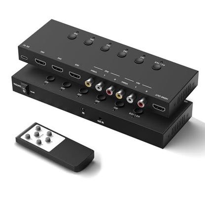 5In to 1Out HDMI/AV Switch (2 AV Input+3 HDMI 2.0 Inputs) RCA to HDMI Converter for PS1/2/3/4/5, N64, SNES, Switch, DVD, Roku etc. - style: 3HDMI+2AV to HDMI Converter