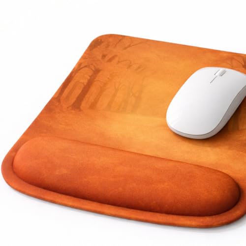 Ergonomic Memory Foam Mouse Pad with Wrist Support, Orange, Ultra-Smooth Surface, Anti-Slip Base (Fall Trees, Medium) - color: Fall Trees