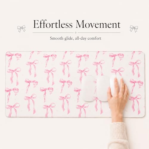 Pink Bow Desk Mat 35.4x15.7 Inch, Large Extended Mouse Pad with Coquette Bow Pattern, Non-Slip Waterproof Desk Pad for Home Office, Study & Aesthetic Setup (Pink Bow) - color: Pink Bow