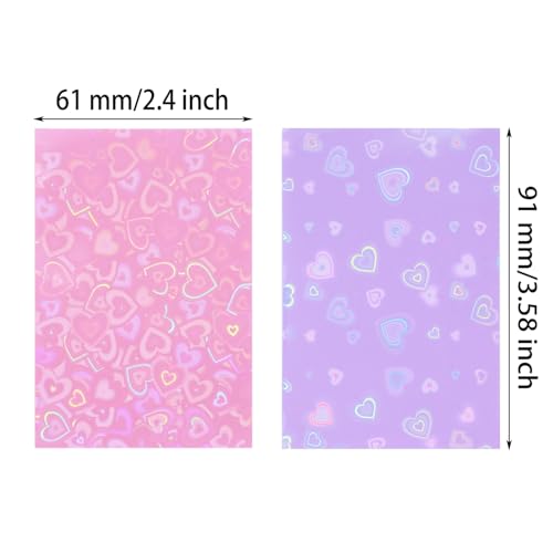 ONLYKXY 100pcs Soft Clear Plastic Heart Glitter Bag Storage Pouch Laser Sleeve Cover Pocket Holder Holographic Photo Protector Top Loader for 3in Trading Card Coin Jewelry (Hot Pink & Purple) - color: Hot Pink & Purple
