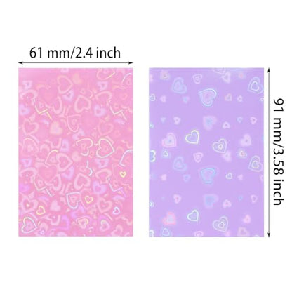 ONLYKXY 100pcs Soft Clear Plastic Heart Glitter Bag Storage Pouch Laser Sleeve Cover Pocket Holder Holographic Photo Protector Top Loader for 3in Trading Card Coin Jewelry (Hot Pink & Purple) - color: Hot Pink & Purple