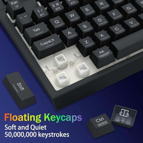 Redragon Wireless Gaming Keyboard, Bluetooth/2.4GHz/USB-C Wired, RGB Backlit, Portable 75% Mini Quiet Macro Membrane Keyboard, Rechargeable 4000mAh Battery, Anti-Ghosting for Win/MAC - color: Black