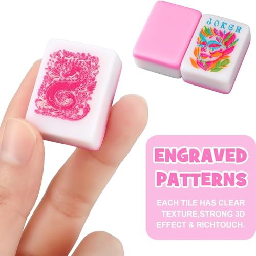 Soulchen 160 Pink Kaleidoscope American Mahjong Tile Set with Acrylic Storage Box & Dice 1.2" 3D Engraved Tiles for Adults Friends Family Game Night Mahjong Travel Size Chinese Game Gifts - style: Kaleidoscope