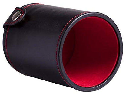 Cyber-Deals Set of 16mm Marbleized Dice and Black PU Leather, Velvet Lined Dice Cup with Storage Compartment (Gift Boxed) (Charcoal Dice, Red Lining Cup) - color: Charcoal Dice, Red Lining Cup