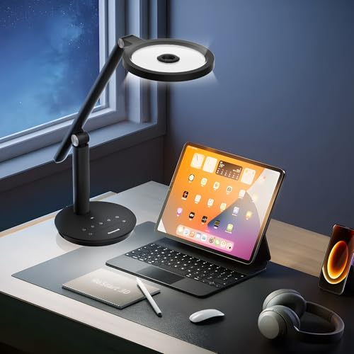 Honeywell H6 Desk Lamp for Home Office, Dimmable Reading Table Light, Black | Sunturalux CRI≥97, RG0 Low Blue Light, Flicker-Free, 800LM Dimmable with Timer for Webcam, Study, Office & Bedroom - color: Black
