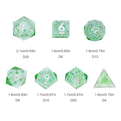 7PCS Cocktail Dice Set,Handmade Sharp Edge Dice Set D&D RPG Polyhedral Die,for Dungeons and Dragons TTRPG Games Roleplaying Games,with Gift Box.(Green) - color: Cocktail Green