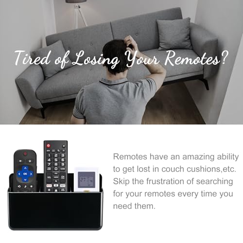 3 Slot Adjustable Remote Holder Wall Mount, TV Controller Holder Hollow Bottom Slot Easy Phone Charging, Adhesive Remote Control Holder, Wall Pen Holder for Office School Home (Black) - color: Black
