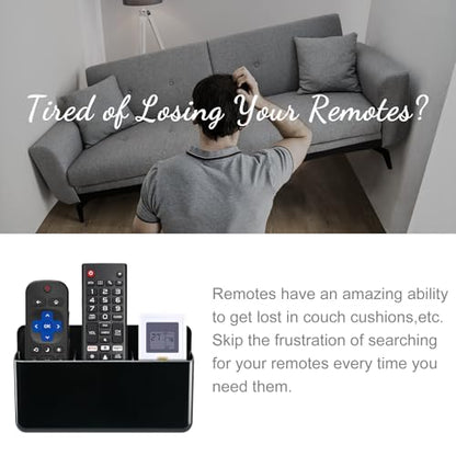 3 Slot Adjustable Remote Holder Wall Mount, TV Controller Holder Hollow Bottom Slot Easy Phone Charging, Adhesive Remote Control Holder, Wall Pen Holder for Office School Home (Black) - color: Black