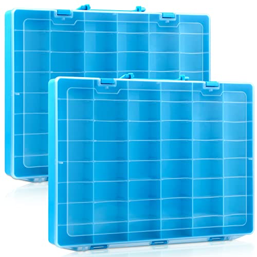 2 Pcs Large 48 Grids Plastic Storage Bead Organizer Box, Tackle Box, Compartment Organizer Container with Adjustable Dividers for Jewelry Art Crafts Toys Screw Small Parts(Blue) - color: Blue