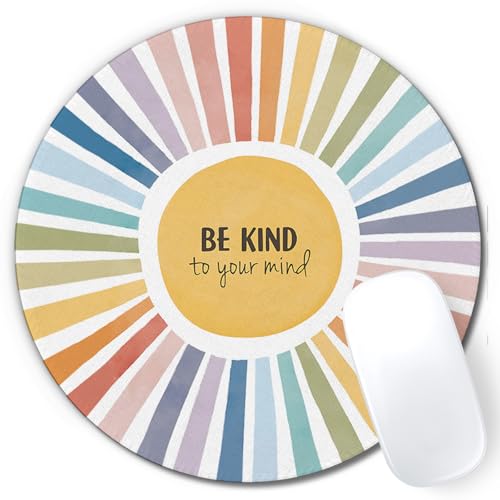 Boho Colorful Rainbow Sun Mouse Pad,Be Kind To Your Mind Cute Rainbow Sunshine Mouse Pads Mousepad for Desk Home Office Dorm Computers Laptop, Boho Office Supplies Desk Accessories, 7.9x7.9 Inch - color: Color-12