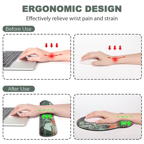 Ergonomic Mouse Pad with Wrist Rest and Keyboard Wrist Rest, Mousepad and Wrist Rest for Computer Keyboard, Pain Relief, Non-Slip Rubber Base, Mouse Pad with Wrist Support for Gaming, Office, Cat - color: Cute Cat