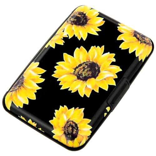 Credit Card Holder, Metal Card Wallet RFID Blocking Mini Slim Aluminum Business Hard Card Case for Women Men (Black Background Sunflowers) - color: Black Background Sunflowers