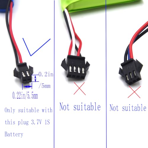 Blomiky 2 Pack 3.7V 0.5A Lithium Battery Charge Cable with SM-2P Black Plug for Some Kind of Mini RC Amphibious Stunt Car Boat Trucks 1S Li-ion and Li-Po Battery / 3.7V USB 2