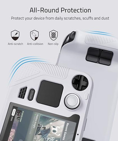 Syntech Protective Silicone Case for Steam Deck OLED & LCD - Grayish White | Upgraded Zero-Gap Fit Fixes Edge Sagging, All-Round Shock Absorption, Non-Slip Grips & Complimentary Thumb Caps Included - color: Grayish White