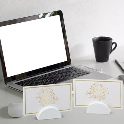 Colingmill 24 Pcs Wooden Table Number Stands with Tented Cards,White | Wedding Table Name Holder Semicircular Design Place Card Holders for Retail Shop Wedding Party Events - color: White
