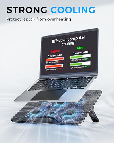 AICHESON Laptop Cooling Pad with 6 High-Speed Fans, Laptop Cooler with Adjustable Angles, Compatible with 14-17.3 Inch Laptops - color: Blue