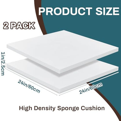 Frienda 2 Pack 1" x 24" x 24" Upholstery High Density Foam Cushion Replacement Square Cut to Size Foam Couch for Chair Couches Padding Shipping Packing DIY Cosplay Projects(White) - color: White, size: 1" X 24" X 24", style: Square